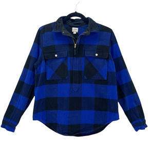 J Crew Women's Buffalo Check Plaid Flannel Shirt Jacket Blue Black Top Small